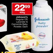 Johnson's Regular or Lavender & Camomile Baby Powder-400gm