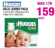 Huggies Gold Jumbo Pack Junior-58's, Maxi Plus-62's, Maxi-70's Or Midi-82's Each