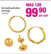 9ct Gold And Silver Earring Banded-Per Pair