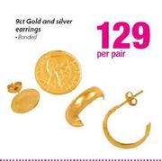 9ct Gold And Silver Earring Banded-Per Pair