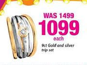 9ct Gold And Silver Trip Set Each