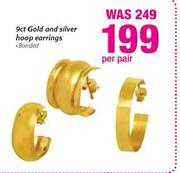 9ct Gold And Silver Hoop Earring Banded-Per Pair