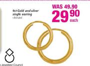 9ct Gold And Silver Single Earring Banded Each