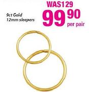 9ct Gold Sleeper-12mm Per Pair