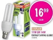 Osram 11W or 14W Energy Saving Globe Each