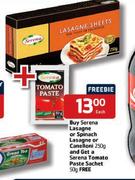 Buy Serena  Lasagne Or Spinach Lasagne Or Canelloni-250g And Get A Serena Tomato Paste Sachet-50g 