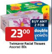 Twinsaver Facial Tissues Assorted-2x180's