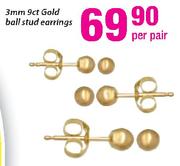 3mm 9ct Gold Ball Stud Earrings-Per Pair