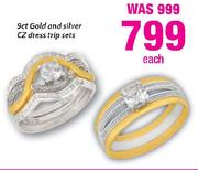 9ct Gold & Silver CZ Dress Trip Sets-Each