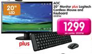 AOC Monitor-20" Plus Logitech Cordless Mouse And Keyboard-Per Combo