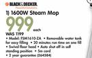 Black Decker 1600W Steam Mop FSM1610-ZA
