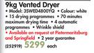 Whirlpool 9kg Vented Dryer 3SWED48O0YQ