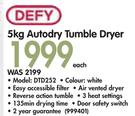 Defy 5kg Autodry Tumble Dryer DTD252