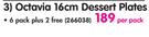 Continental Octavia 16cm Dessert Plates-6 Pack Plus 2 Free