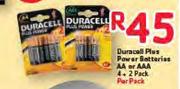 Duracell Plus Power Batteries AA or AAA 4 + 2 Pack-Per Pack