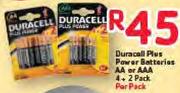 Duracell Plus Power Batteries AA Or AAA-4 + 2 Pack Per Pack