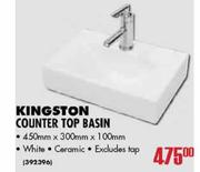 Kingston Counter Top Basin 450x300x100mm
