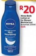 Nivea Body Lotion Or In-Shower Moisturiser Assorted-250ml
