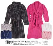 Super-Soft Coral Fleece Gowns Men's Striped