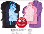 Super-Soft Coral Fleece Gowns Girls/Boys-3-24 Months