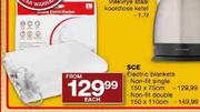 SCE Electric Non-Fit Single Blankets-150 x 75cm each