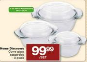 Home Discovery Curve Glass Casseroles-3-Piece Per Set