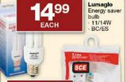 Lumaglo Energy Saver Bulb-11/14W Each
