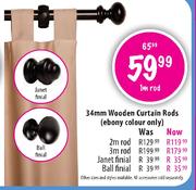 Wooden 34mm Curtain Rods-Ball Finial