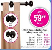 Wooden 34mm Curtain Rods-1m 