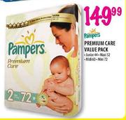 Pampers Premium Care Value Pack Junior-44's, Maxi-52's, Midi-60's & Mini-72's-Each