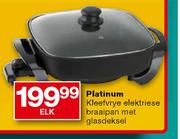 Platinum Kleefvrye Elektriese Braaipan Met Glasdeksel
