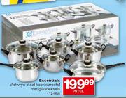 Essentials Vlekvrye Staal Kookwarestel Met Glasdeksels-12-stuk per stel