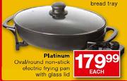 Platinum Oval/Round Non-Stick Electric Frying Pan with Glass Lid-each