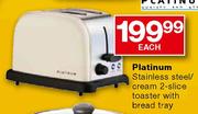 Platinum Stainless Steel/Cream 2-Slice Toaster with Bread Tray