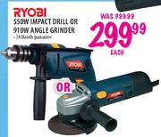 Ryobi 550W Impact Drill or 910W Angle Grinder-Each 