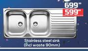Stainless Steel Sink Incl Waste 90mm