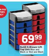 Buddi 5-Drawer Lift Top Unit Blue & Black Or Red And Black-Each