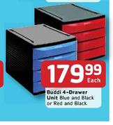 Buddi 4-Drawer Unit Blue & Black Or Red And Black-Each