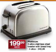Platinum 2-Slice Stainless Steel Toaster With Bread Tray 4-Slice-Each