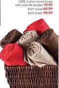 Chenille Border 100% Cotton Hand Towel