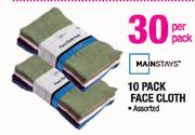 Mainstays 10 Pack Face Cloth Assorted-Per Pack