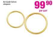 9ct Gold Sleepers-12mm Per Pair