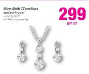 Silver Multi CZ Necklace And Earing Set