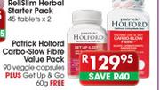 Patrick Holford Carbo Slow Fibre Value pack-90 Veggie Caps Plus Gel Up & Go-60gm Free