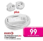 Ellies 5M Extension Lead Plus 2 Free Adaptors-Per Combo