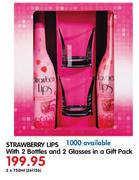 Strawberry Lips With 2 Bottles And 2 Glasses In A Gift Pack-750ml