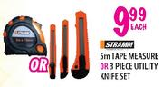 Stramm 5m Tape Measure Or 3 Piece Utility Knife Set-Each 