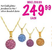9ct Gold Glitter Pendant On 9ct/Silver Bonded Chain-Each