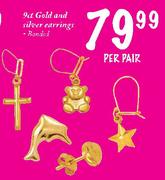 9ct Gold And Silver Earrings-Per Pair