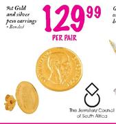 9ct Gold And Silver Peso Earrings-Per Pair